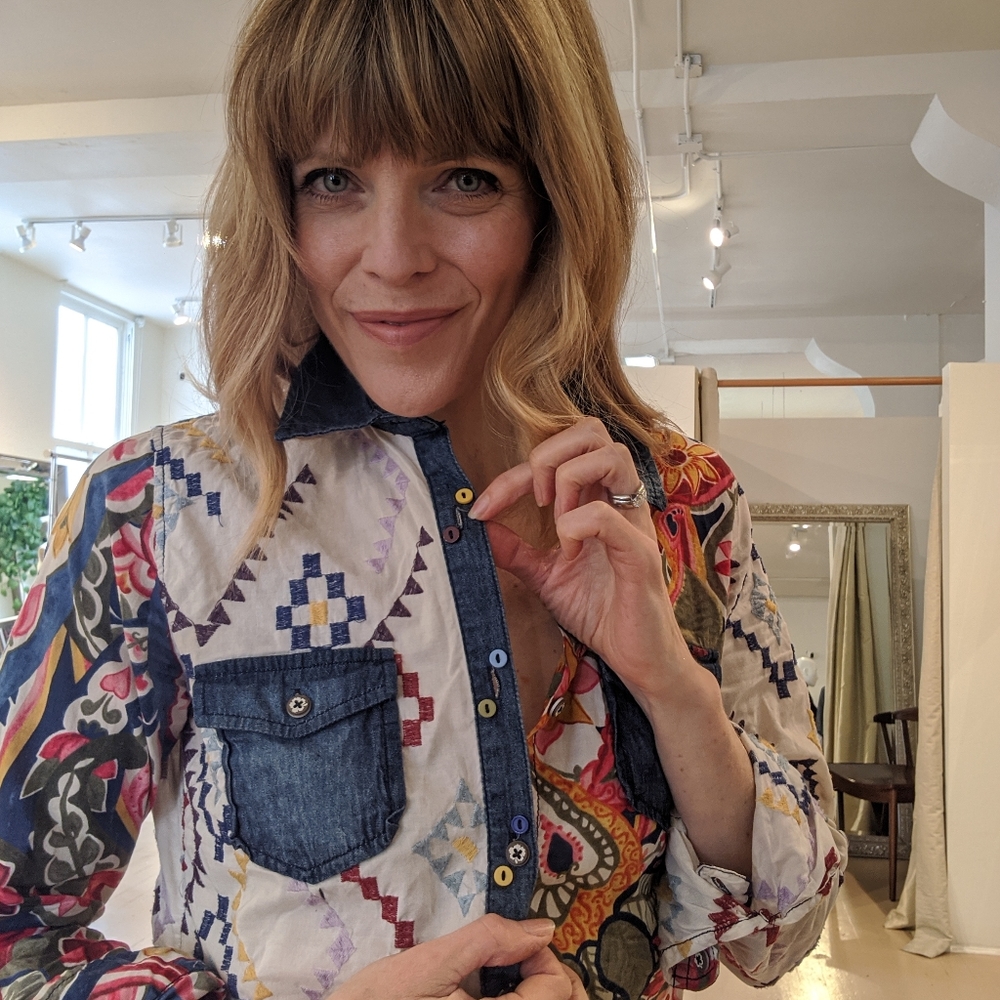 Desigual Cotton Denim & Embroidery Shirt, Size S